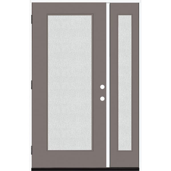 Steves & Sons Legacy 51 in. x 80 in. Full Lite Rain Glass RHOS Primed Kindling Finish Fiberglass Prehung Front Door with 12 in. SL