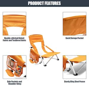 Outdoor Metal Frame Orange Folding Beach Chair with Side Pocket