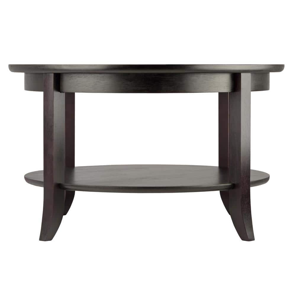 Espresso Round Wood and Glass Coffee Table with Shelf