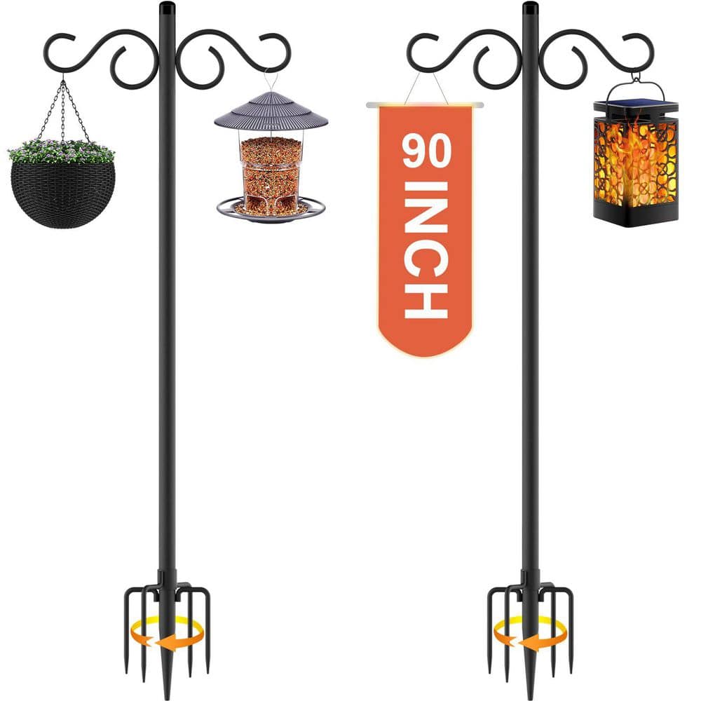 90 in. Metal Shepherds Hooks and Bird Feeder Pole for Hanging Flower Basket, Lantern and Bird Nests in Garden (2-Pack) price history on PriceWatchPro