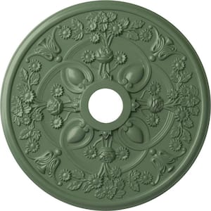 1-3/8" x 30-7/8" x 30-7/8" Polyurethane Rose Ceiling, Hand-Painted Athenian Green