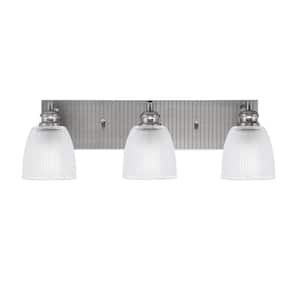 Albany 23 in. 3-Light Brushed Nickel Vanity Light with Clear Ribbed Glass Shades