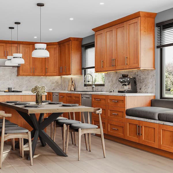 Newport 30 in. W x 24 in. D x 24 in. H Assembled Plywood Wall Bridge Kitchen Cabinet in Cinnamon with Soft Close