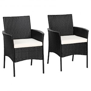 Wicker Outdoor Patio Lounge Chairs with White Cushions (2-Pack)
