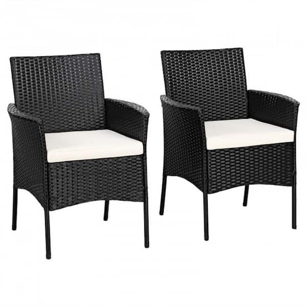 Alpulon Wicker Outdoor Patio Lounge Chairs with White Cushions (2-Pack)