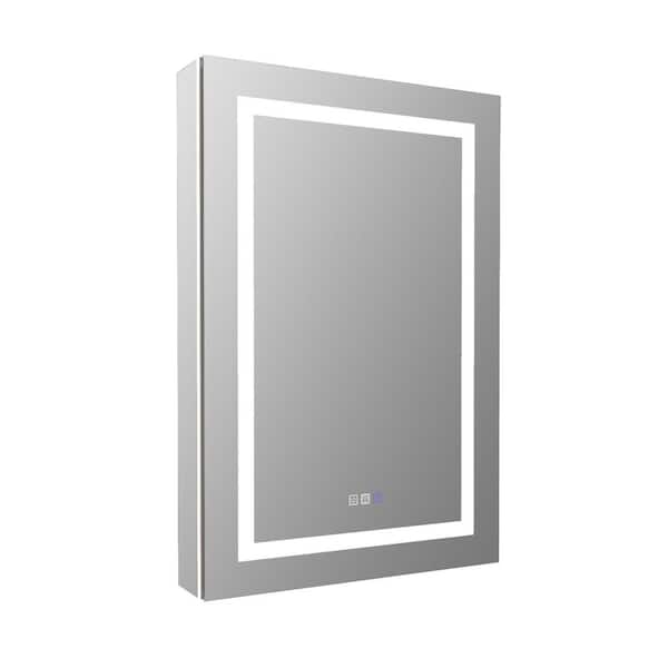 24 in. W x 36 in. H Rectangular Aluminum Recessed/Surface Mount LED Medicine Cabinet with Mirror Dual Outlet, Dual USB