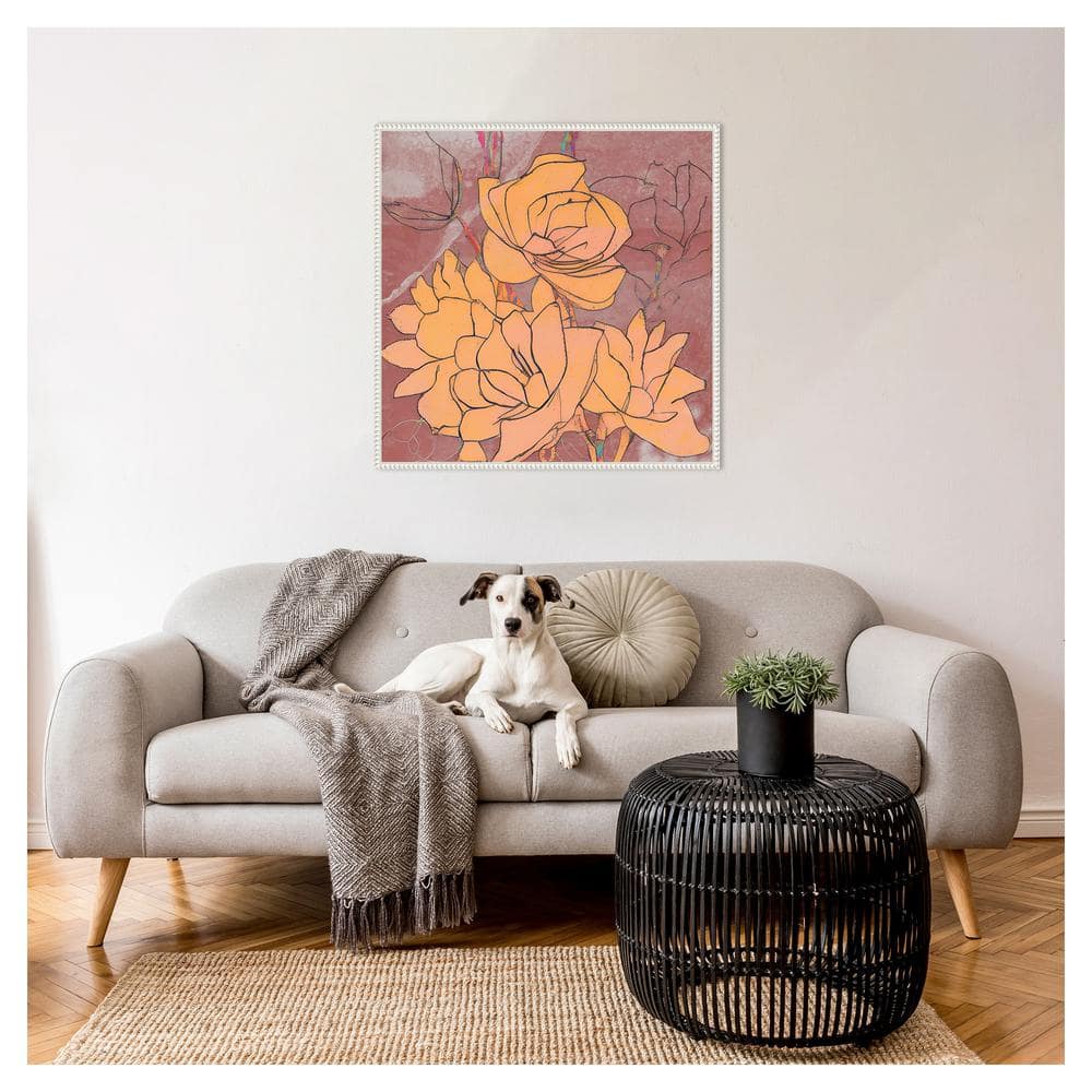 Abstract Pale Roses Canvas Print with White Floater Frame