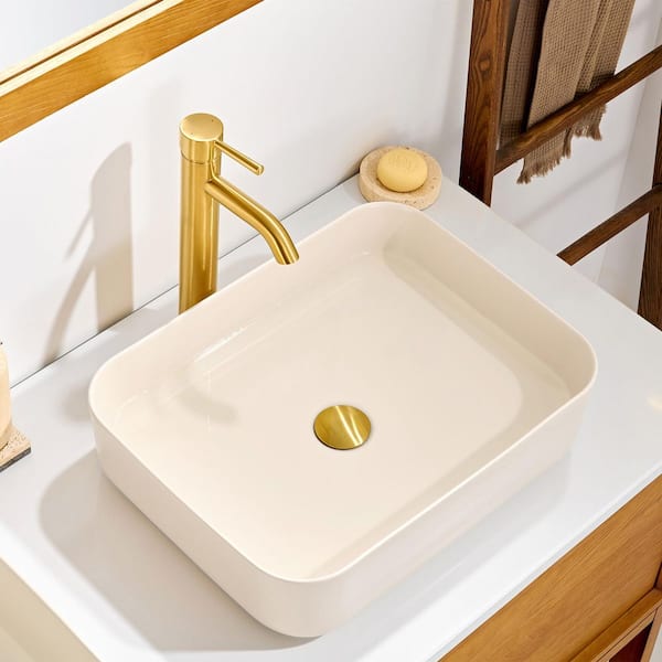 Rectangular 20-1/4 in. Bathroom Ceramic Vessel Sink Art Basin in Matte Khaki