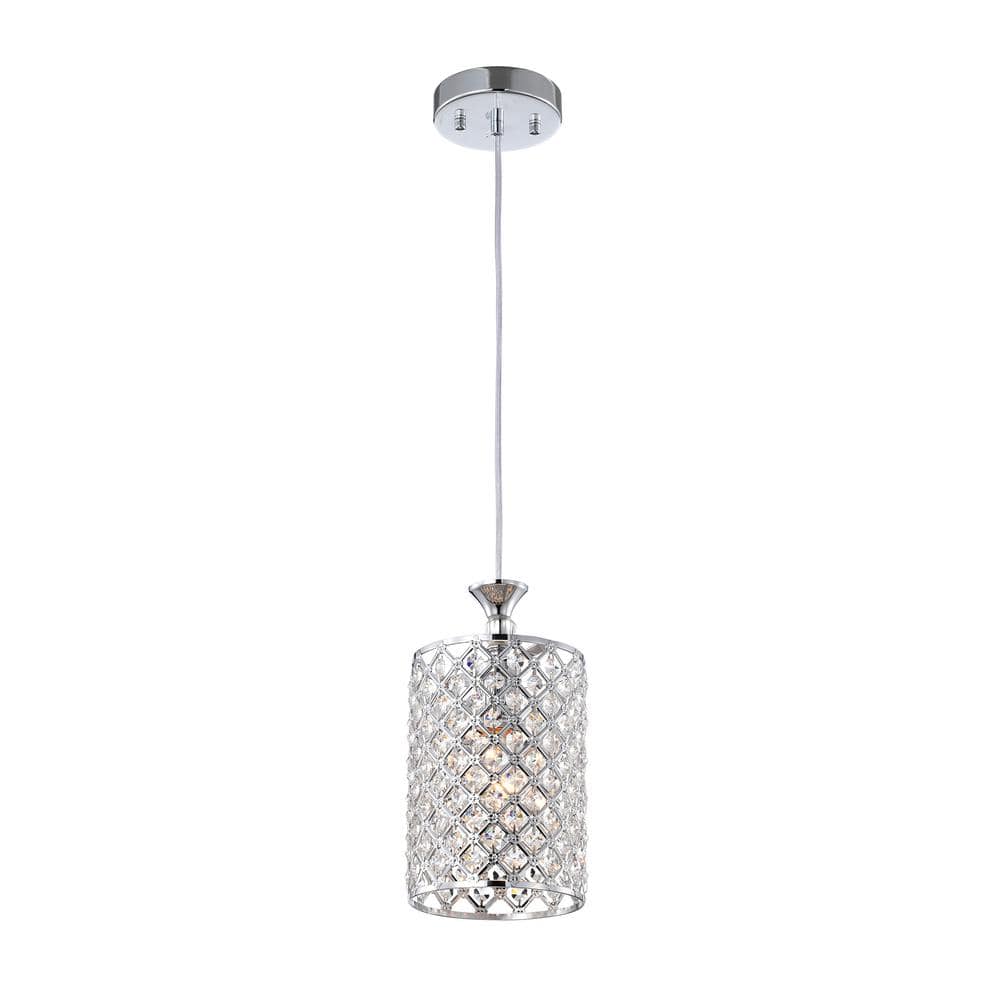 Chrome Crystal Beaded Mini Drum Pendant Light