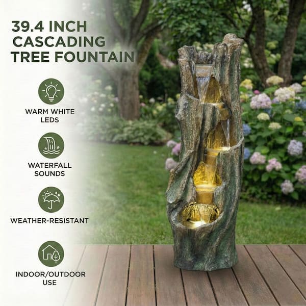 39.4 in. H Outdoor Waterfall Fountain w/LED Lights,Easy Setup