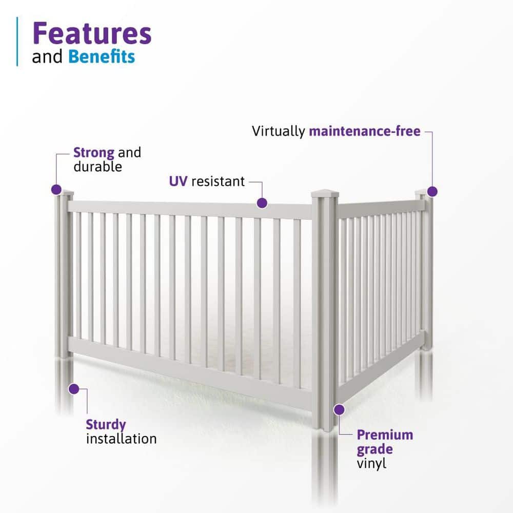 4 ft. White Vinyl Flat-Top Pool and Yard Fence Panel