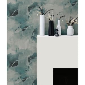 56 sq. ft. Sea Green and Pearl Notch Trowel Abstract Paper Unpasted Wallpaper Roll