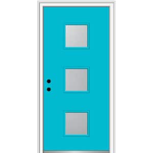 36 in. x 80 in. Aveline Right-Hand Inswing 3-Lite Frosted Glass Painted Fiberglass Smooth Prehung Front Door