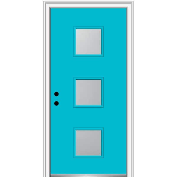MMI Door 36 in. x 80 in. Aveline Right-Hand Inswing 3-Lite Frosted Glass Painted Fiberglass Smooth Prehung Front Door