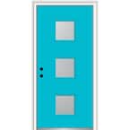 36 in. x 80 in. Aveline Right-Hand Inswing 3-Lite Frosted Glass Painted Steel Prehung Front Door on 4-9/16 in. Frame
