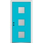 32 in. x 80 in. Aveline Right-Hand Inswing 3-Lite Frosted Glass Painted Steel Prehung Front Door on 6-9/16 in. Frame