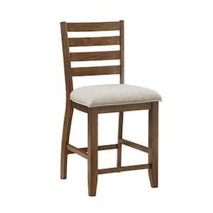 25.5 in. Beige and Brown High Back Wood Frame Bar Stool with Polyster Seat (Set of 2)