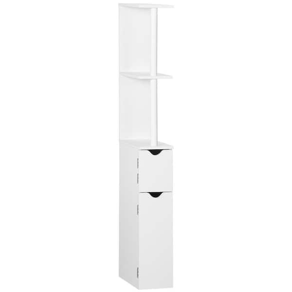 Hooseng 11.75 in. W x 6 in. D x 46.5 in. H White Particle Linen Cabinet Storage Organizer with 2 Open Shelves and 2 Door