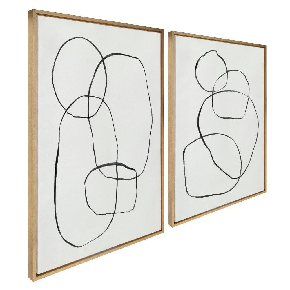 Set of 2 Black and Gold Abstract Canvas Wall Art