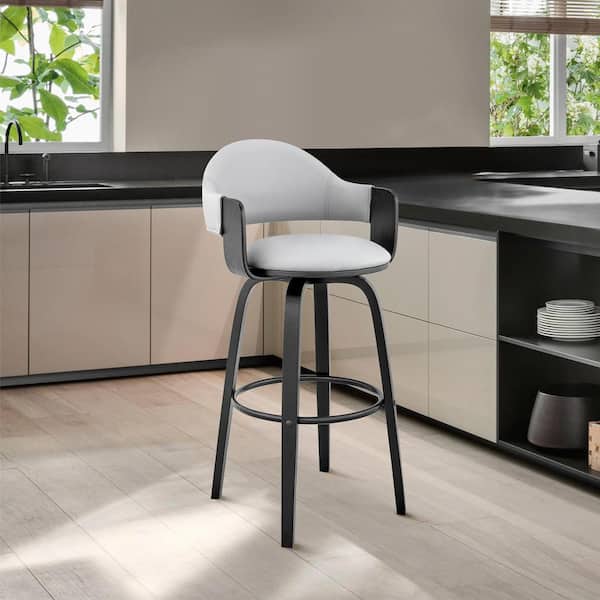 Armen Living Daxton 26 in Counter Height Swivel Stool w/ High Back Grey Faux Leather and Black Wood Finish