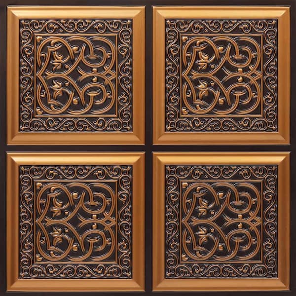 FROM PLAIN TO BEAUTIFUL IN HOURS Lover's Knot Antique Copper 2 ft. x 2 ft. Glue Up PVC Faux Tin Ceiling Tile