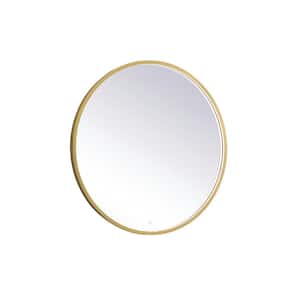 Timeless Home 32 in. W x 32 in. H Modern Round Aluminum Framed LED Wall Bathroom Vanity Mirror in Brass