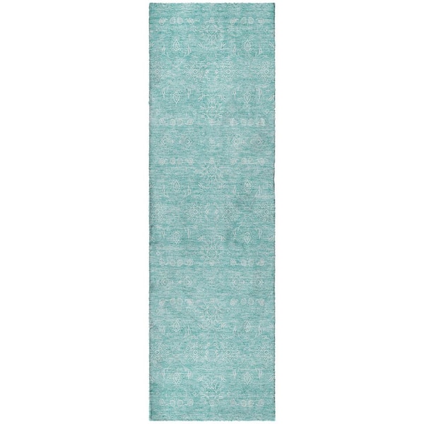 Dream Shag Premium Machine Washable Abstract ADS703 Aqua 2 ft. x 7 ft. Runner Rug