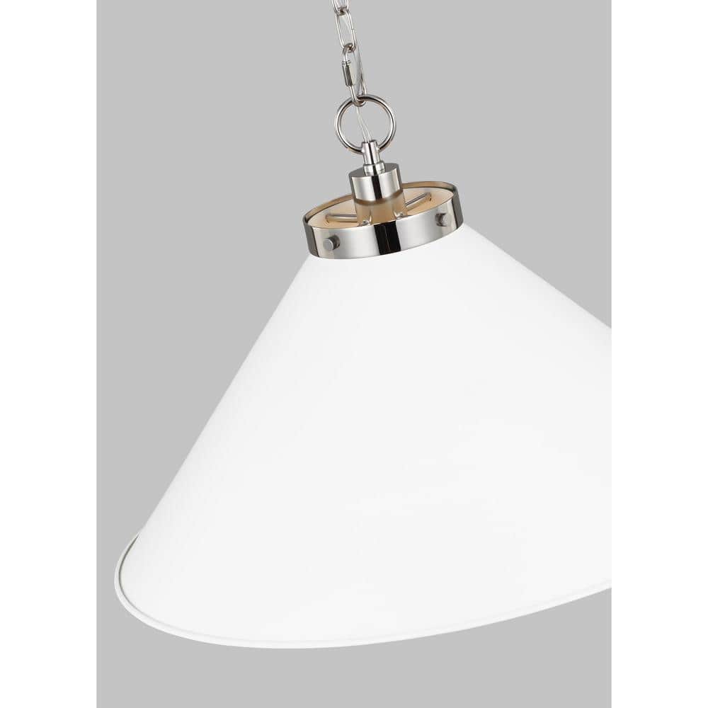 Wellfleet Matte White & Polished Nickel Cone Pendant Light