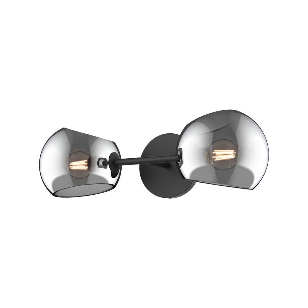 Matte Black Two-Light Vanity with Smoked Glass Shades