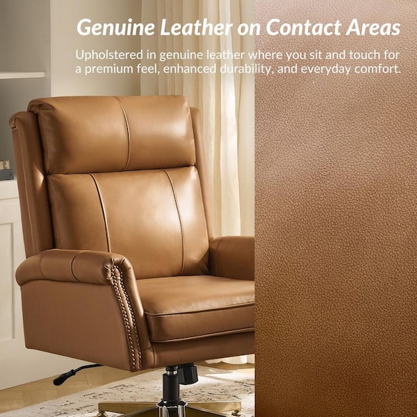 JAYDEN CREATION Palmira Transitional Genuine Leather Office Chair