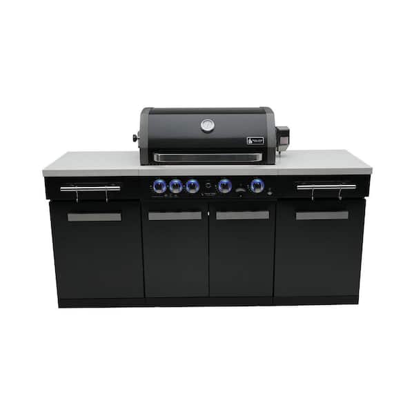 Compact Series 957 5-Burner Outdoor Kitchen BBQ Grill Island Propane Natural Gas Grill Island in Black Stainless Steel