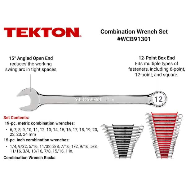 Combination Wrench Set, 34-Piece (1/4-1 in., 6-24 mm) - Rack