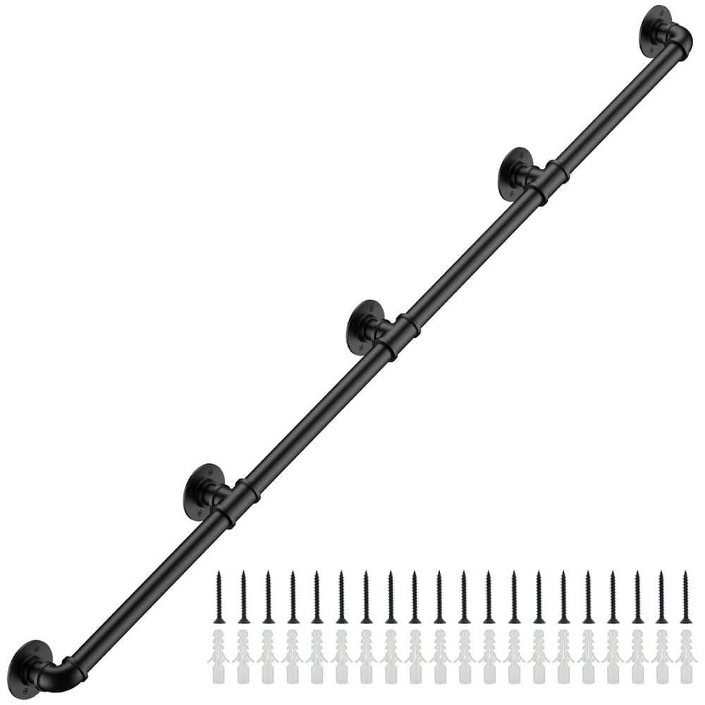 13 ft. Industrial Stair Railing Wall Mount Staircase Handrail for Outdoor Indoor Stairs Porch, Black price history on PriceWatchPro