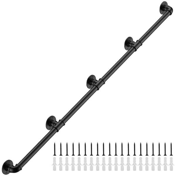 13 ft. Industrial Stair Railing Wall Mount Staircase Handrail for Outdoor Indoor Stairs Porch, Black