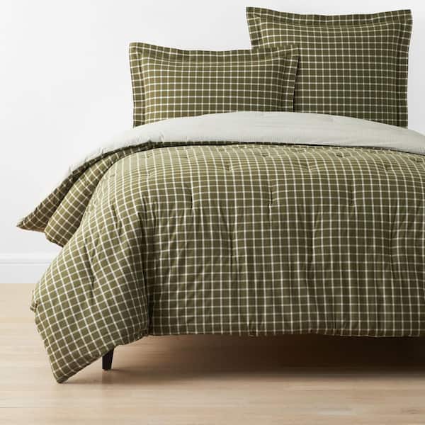 Company Cotton Windowpane Yarn-Dyed Green Queen Cotton Percale Comforter
