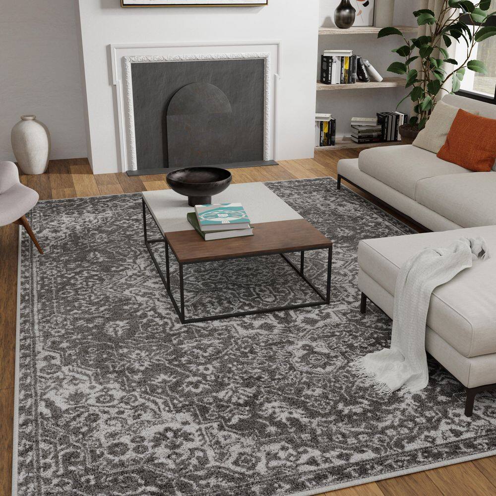 Gray 9' x 12' Synthetic Stain-Resistant Rectangular Area Rug