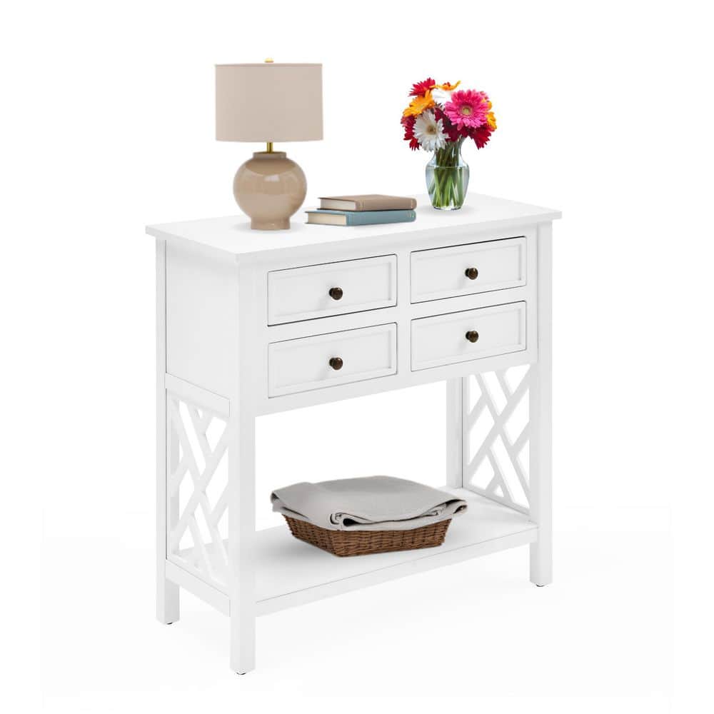 Coventry 32 in. White Standard Rectangle Wood Console Table with 4-Drawers price history on PriceWatchPro