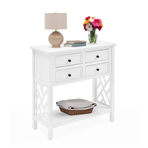 Alaterre Furniture Coventry 32 in. White Standard Rectangle Wood Console Table with 4-Drawers