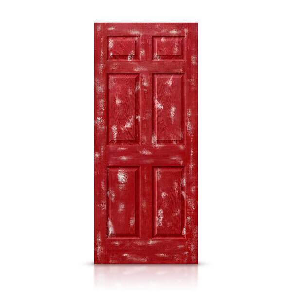 CALHOME 30 in. x 80 in. Vintage Red Stain Hollow Core Composite MDF 6 Panel Interior Door Slab