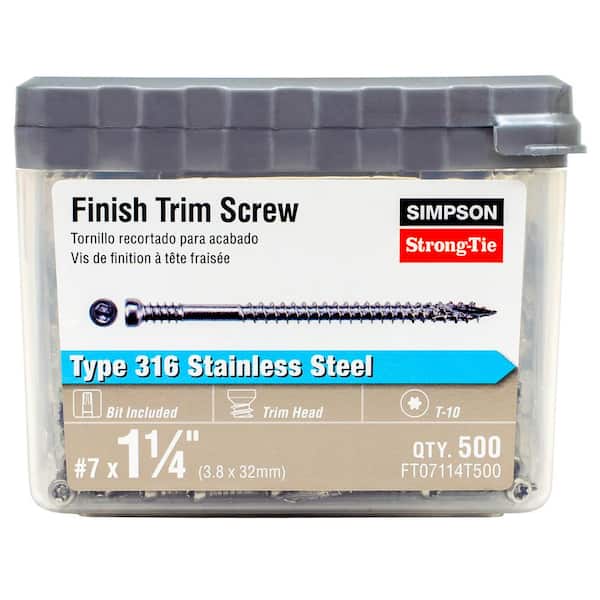 7 x 1-1/4 in. Type 316 Stainless Steel, T10 6-Lobe, Trim Head, Wood Screw (500-Pack)
