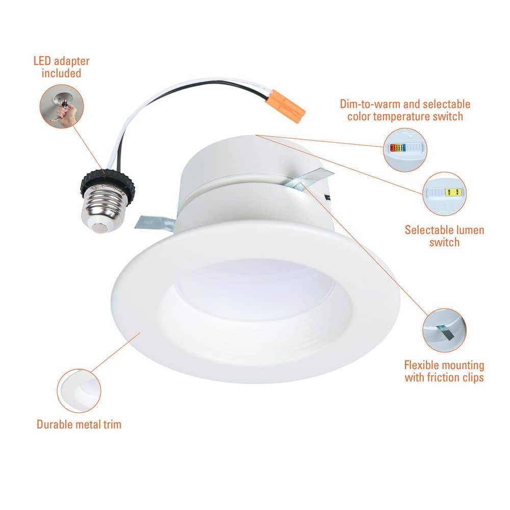 4-Inch White Aluminum Recessed LED Retrofit Light with Selectable CCT