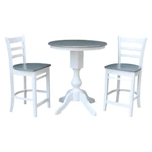 3-Piece Set Heather Gray and White 30 in. Round Gathering Height Table with 2-Counter Height Stools