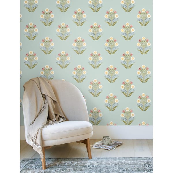Sophie Aqua Floral Medallion Peel and Stick Wallpaper