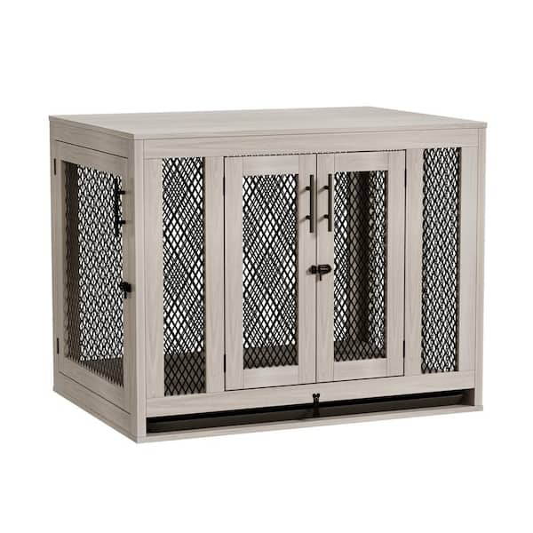 FUFU&GAGA Indoor Heavy-Duty Dog Crate, Dog House Furniture with Cushion Large Wooden Dog Cage for Large Medium Small Dogs in Gray