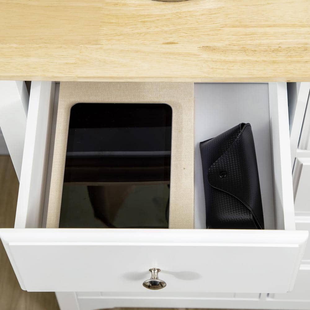 Modern White Sideboard Buffet with Adjustable Shelves and Rubberwood Top