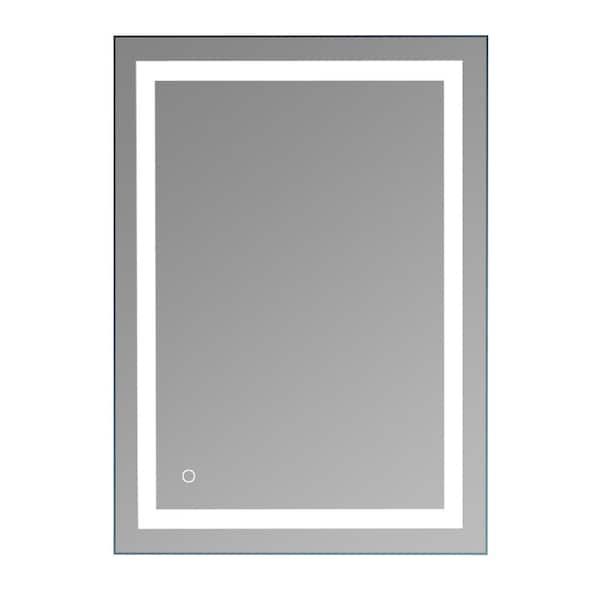 Karl home 32 in. W x 24 in. H Rectangular Frameless with Touch LED Light Bathroom Vanity Mirror Sliver