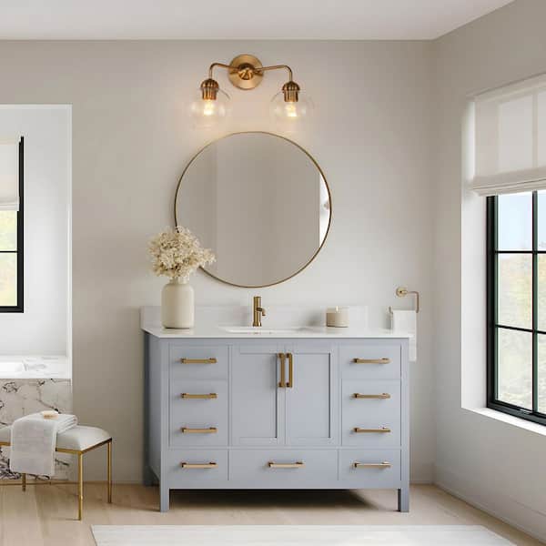 Modern 15.75 in. 2-Light Antique Gold Bathroom Vanity Light,Farmhouse Wall Sconce Over Mirror w/Clear Globe Glass Shades