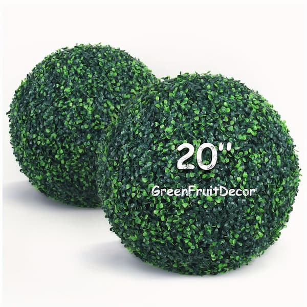 20 in. 2-Pieces 4-Layer Leaves Artificial Boxwood Ball Topiary Plant Ball UV-Proof Greenery Ball Indoor Outdoor Decor