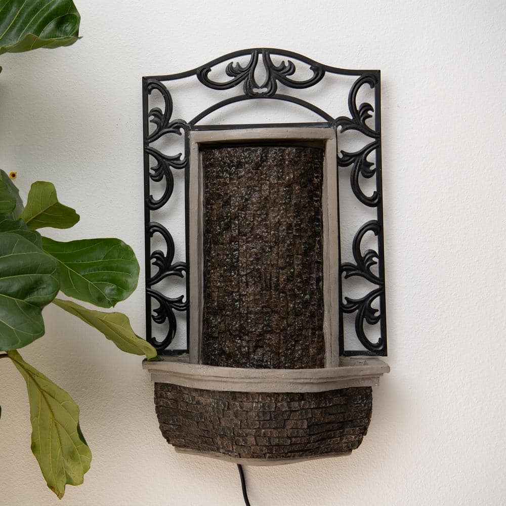 30.31'' H Brown and Black Polyresin Metal Wall Fountain