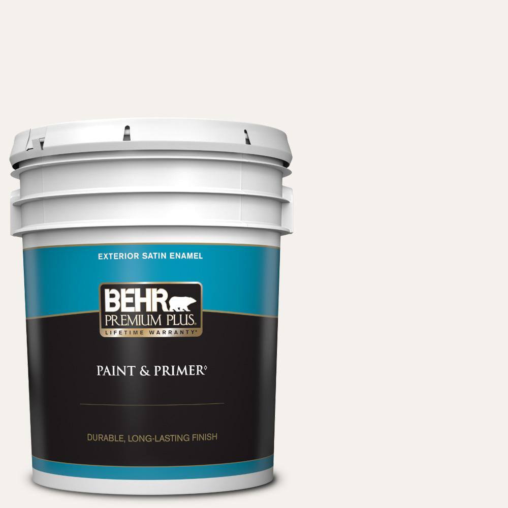 BEHR PREMIUM PLUS 5 gal. WB600 Luster White Satin Enamel Exterior
